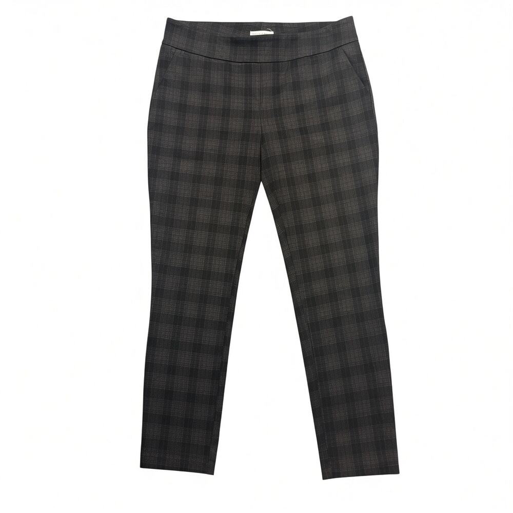 Maison d’Amelie Ponte Knit Pants Plaid Straight Leg Gray Black Trouser Size 12